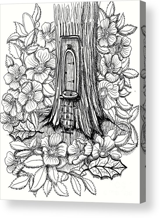 551x750 Fairy Tree Door With Dogwood Acrylic Print By Dawn Boyer - Dogwood Tree Sketch