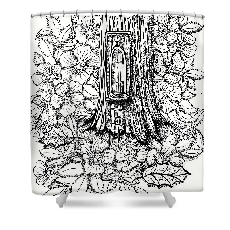800x800 Fairy Tree Door With Dogwood Shower Curtain For Sale By Dawn Boyer - Dogwood Tree Sketch