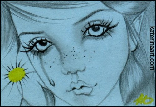500x343 Fairy Flower Doll Face Crying Sketch Fest Print Katerinaart On - Doll Face Sketch