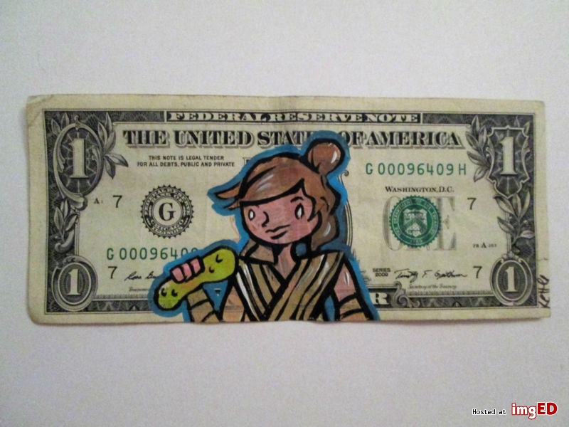 800x600 Original Art Painted Star Wars Sketch Rey Eating A Pickle On - Dollar Bill Sketch