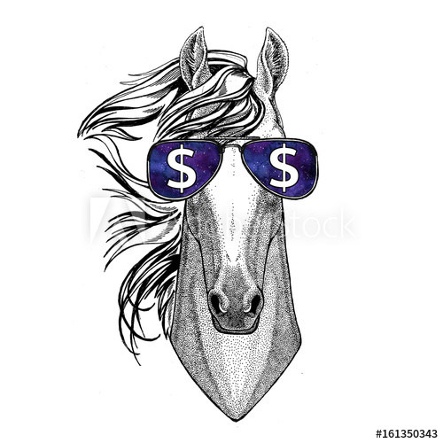 500x500 Horse, Hoss, Knight, Steed, Courser Wearing Glasses With Dollar - Dollar Sign Sketch