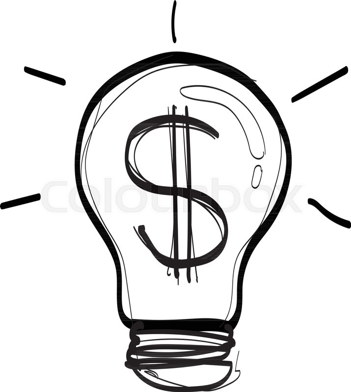 715x800 Light Bulb And Dollar Sign , Sketch Of A Bulb Vector On White - Dollar Sign Sketch