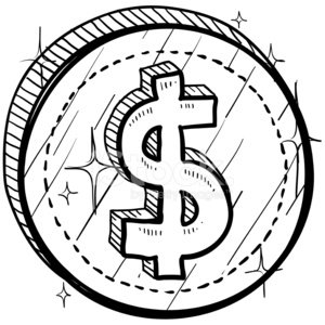 300x300 Dollar Sign On Coin Sketch Premium Clipart - Dollar Sign Sketch