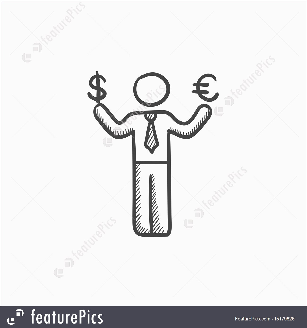 1300x1392 Businessman Holds Euro And Us Dollar Sketch Icon. Illustration - Dollar Sketch