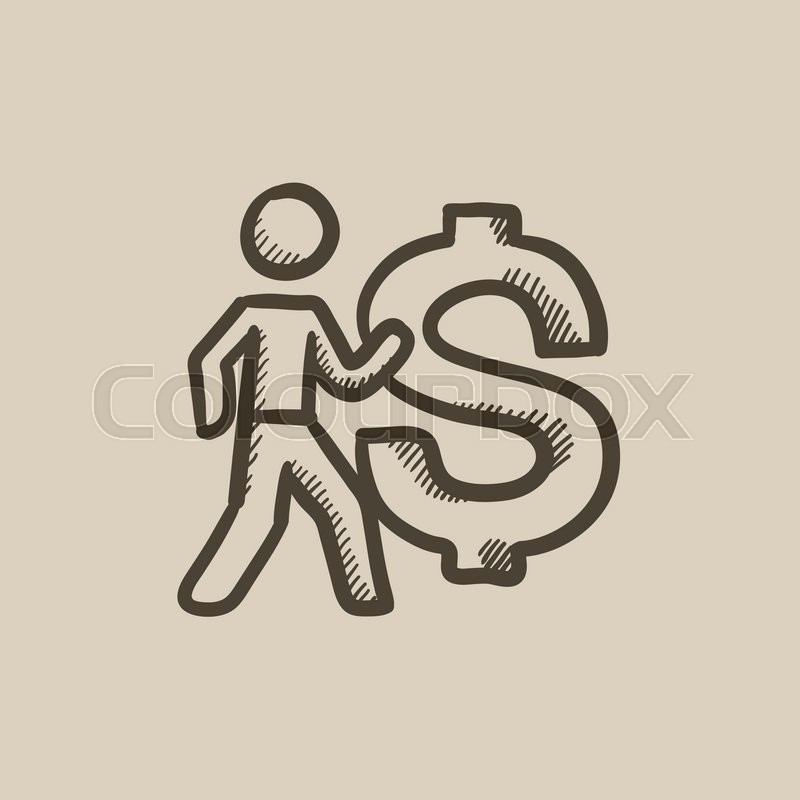 800x800 Businessman With Big Dollar Vector Sketch Icon Isolated On - Dollar Sketch