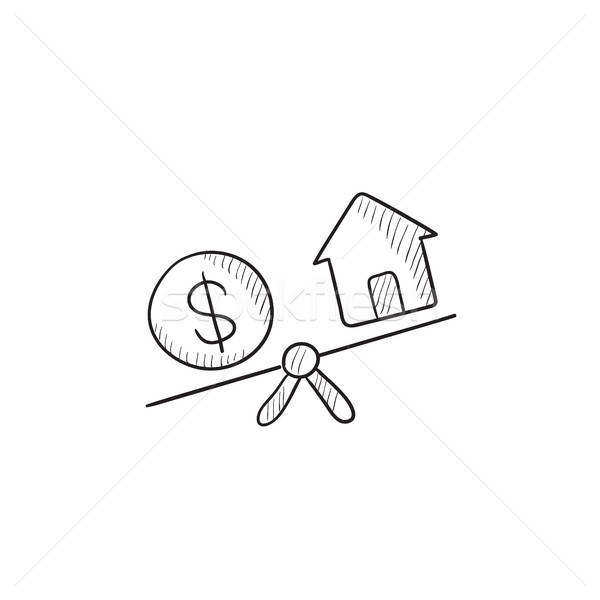 600x600 House And Dollar Symbol On Scales Sketch Icon. Vector Illustration - Dollar Sketch