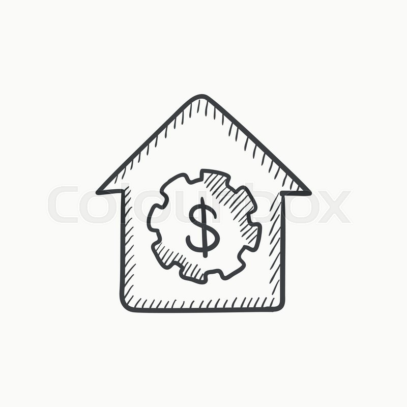 800x800 House With Dollar Symbol Vector Sketch Icon Isolated On Background - Dollar Sketch