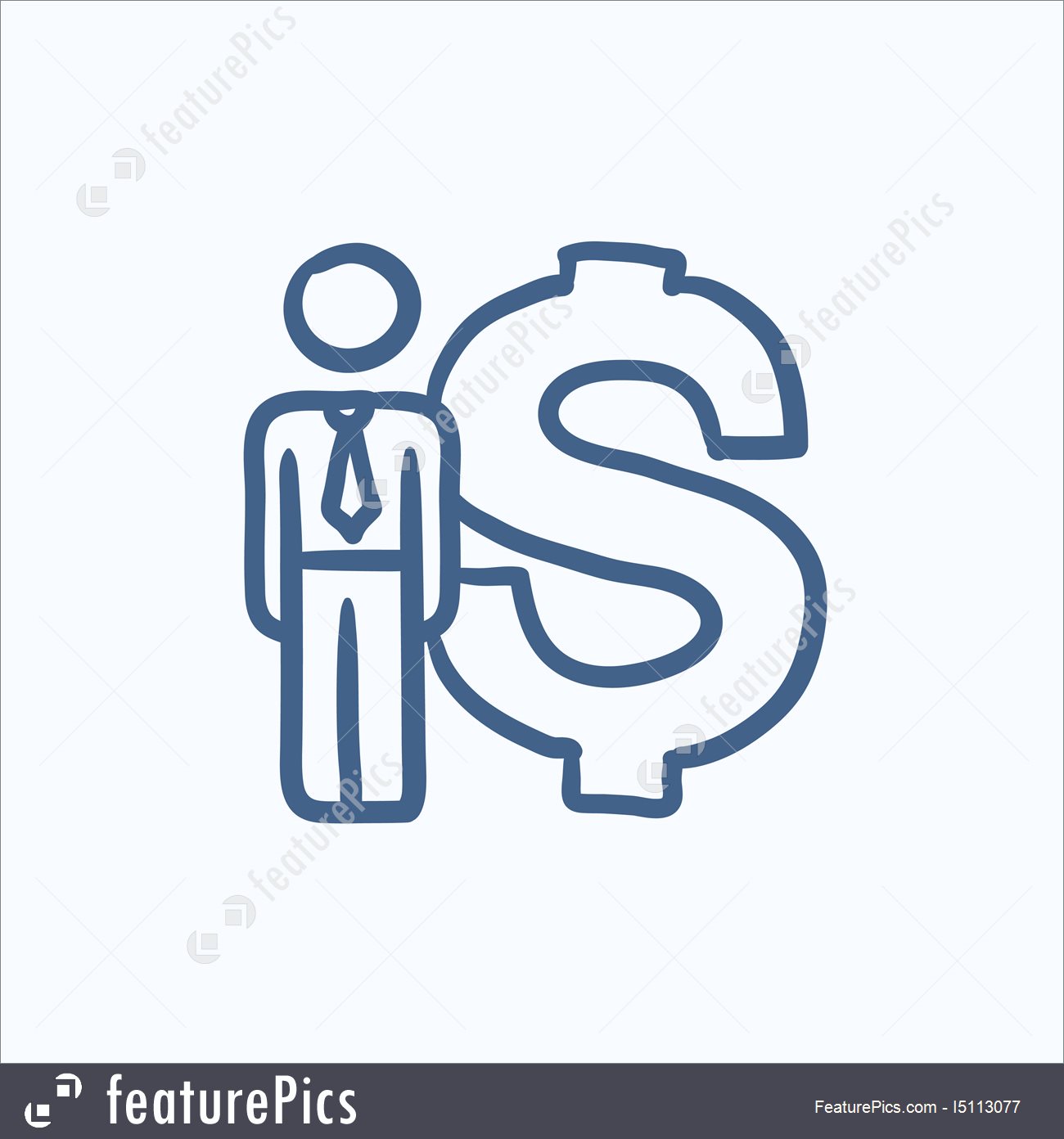1300x1392 Illustration Of Businessman Stands Near Dollar Symbol Sketch Icon. - Dollar Sketch