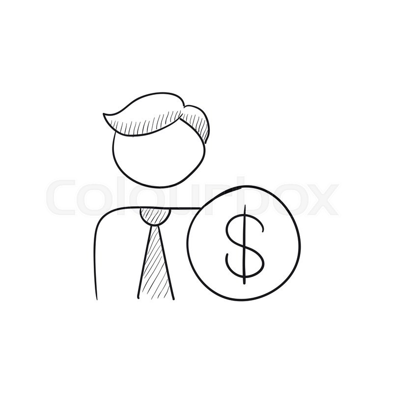 800x800 Man With Dollar Vector Sketch Icon Isolated On Background. Hand - Dollar Sketch