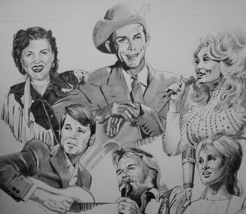 850x741 Portrait Of Tammy Wynette, Kenny Rogers, Glen Campbell, Dolly - Dolly Parton Sketch