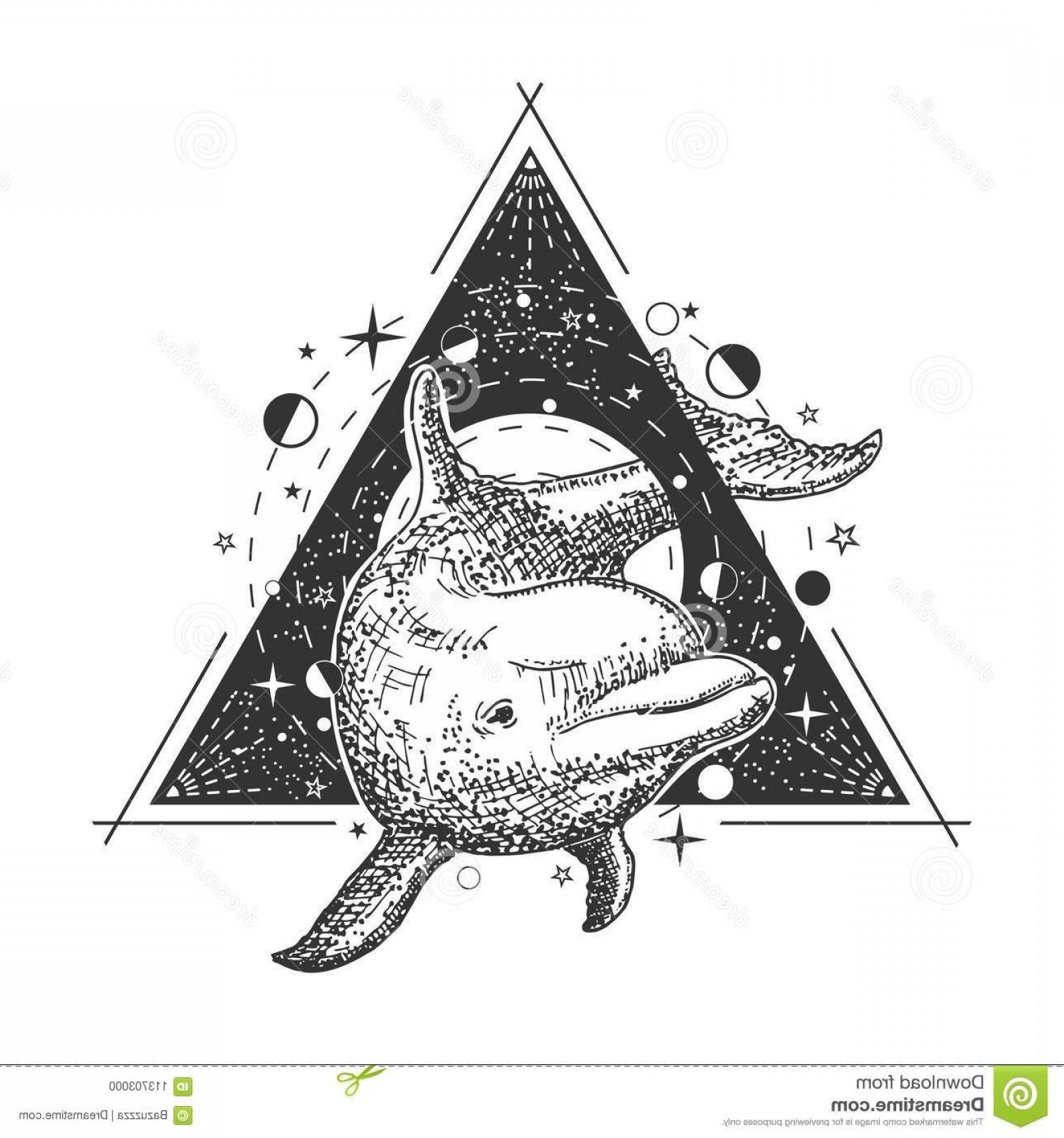 1560x1668 Dolphin Tattoo Art Style Vector Geometric Tattoo Sketch Vintage - Dolphin Tattoo Sketch