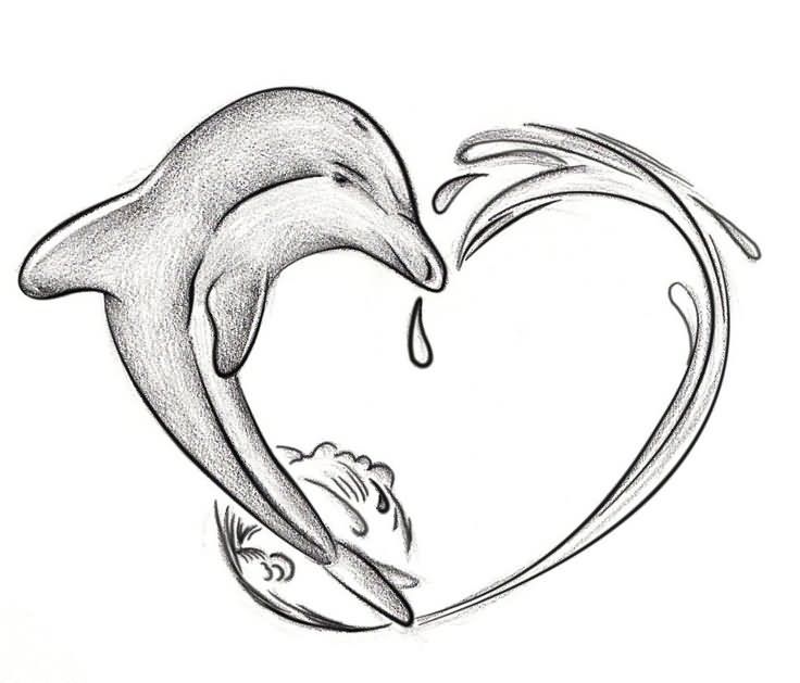 736x629 Collection Of Dolphin Heart Coloring Pages High Quality - Dolphin Tattoo Sketch