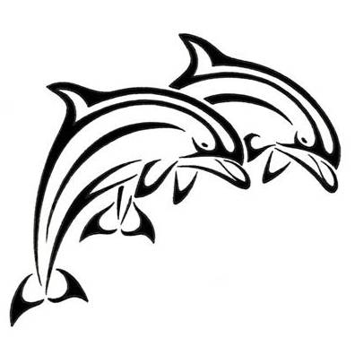 396x396 Two Black And White Dolphin Tattoo Sketch - Dolphin Tattoo Sketch