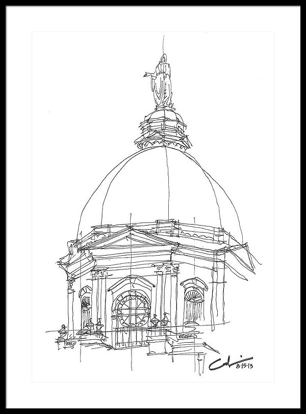 600x813 Golden Dome Sketch Framed Print By Calvin Durham - Dome Sketch