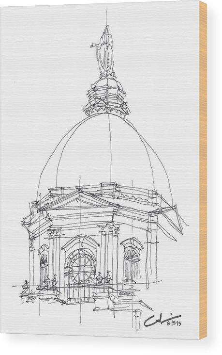 459x732 Golden Dome Sketch Wood Print By Calvin Durham - Dome Sketch