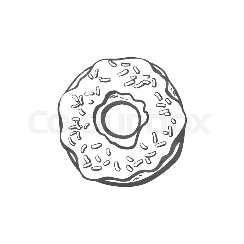 800x800 Vector Sketch Donut With Glaze Icing And Sprinkles Cartoon - Donut Sketch