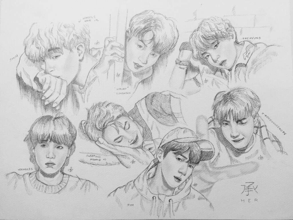 1024x768 Love Yourself V Concept Photos Doodle Quick Sketch Fanart - Doodle And Sketch