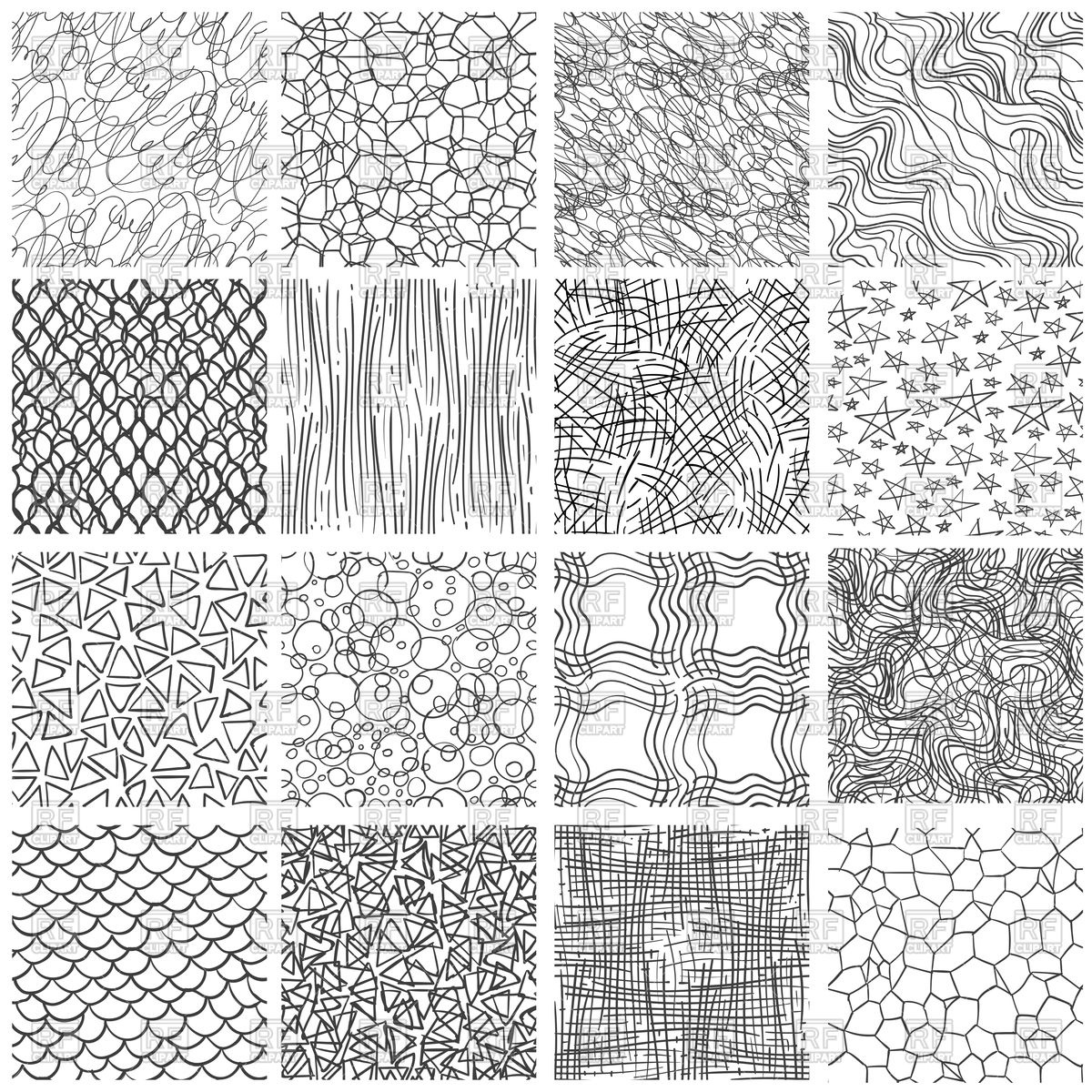 1200x1200 Sketch Seamless Patterns Set With Doodle Elements On White - Doodle And Sketch
