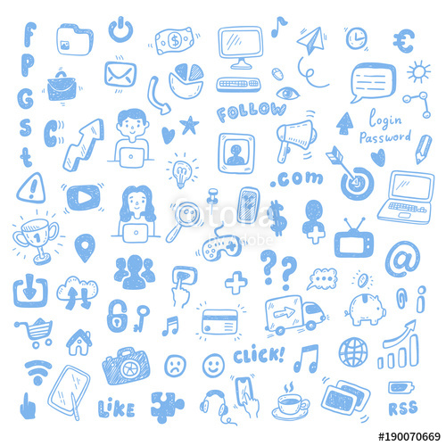 500x500 Social Media, Digital Marketing, Internet Network Icons Set - Doodle And Sketch