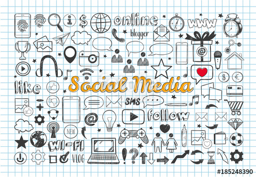 500x346 Social Media Icons Set. Vector Hand Drawn Isolated Objects. Doodle - Doodle And Sketch