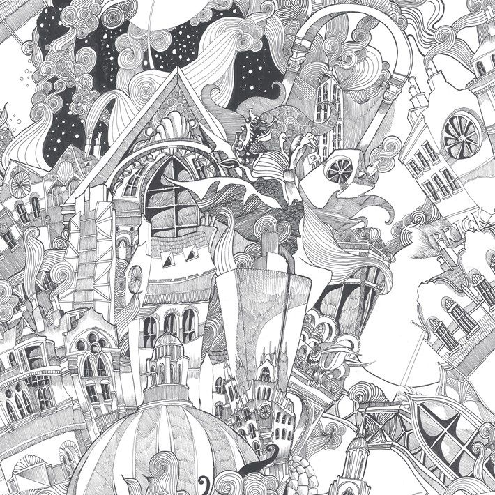 710x710 Contemporary Wallpaper Urban Motif Sketch Non Woven - Doodle And Sketch