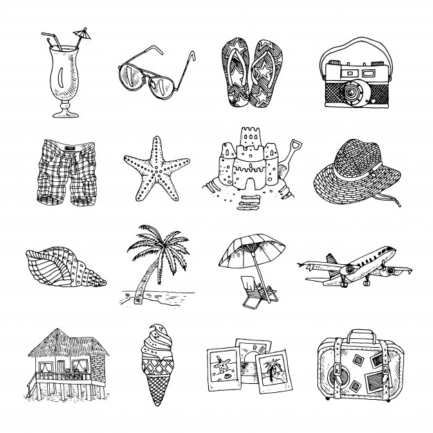 626x626 Summer Vacation Doodle Sketch Isons Set Vector Free Download - Doodle Sketch