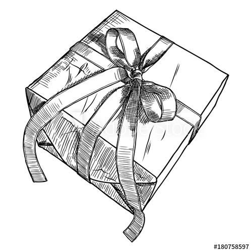 500x500 Gift Box Doodle Sketch. Wedding, Birthday, Black Friday Concept - Doodle Sketch Online