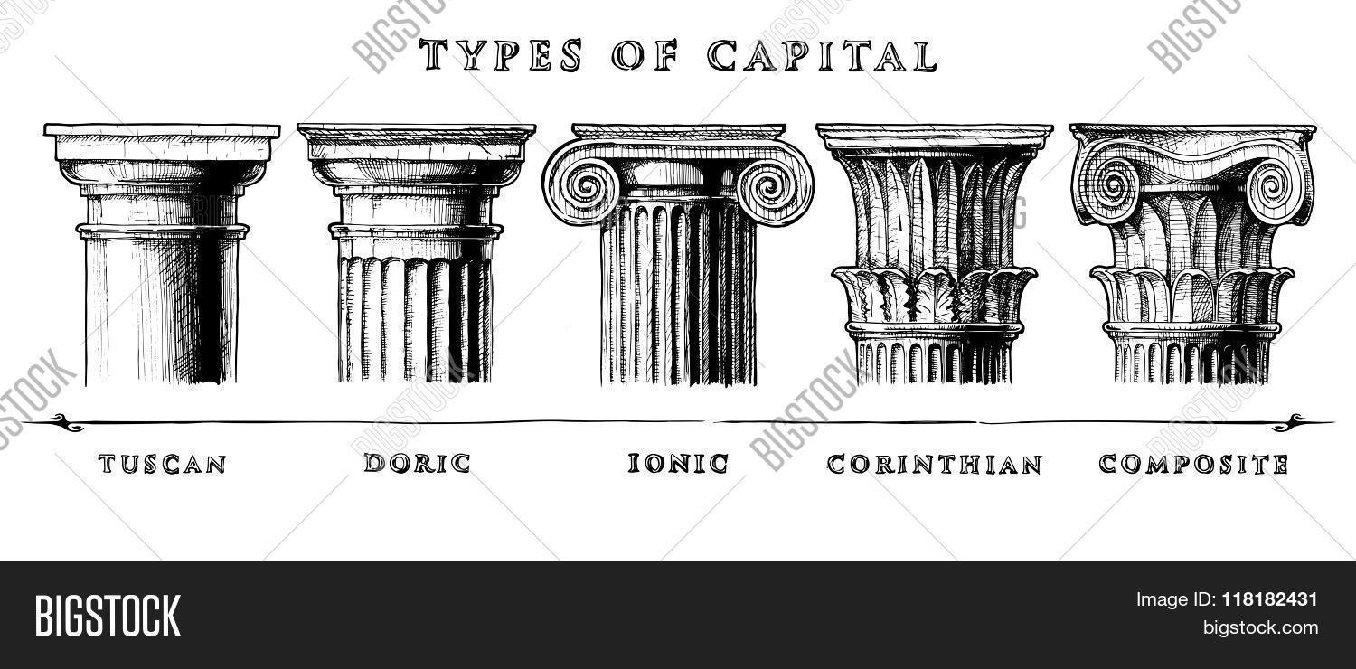 1500x740 Types Of Capital. Classical Order Photo Stock - Doric Column Sketch