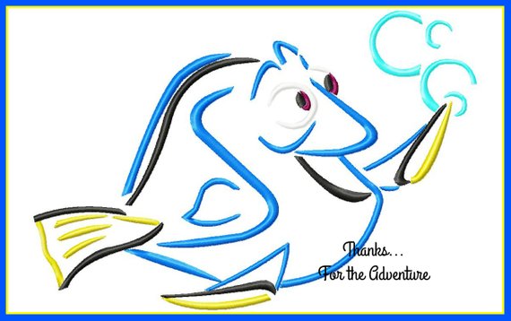 570x358 Dory From Finding Dory Sketch Digital Embroidery Machine Etsy - Dory Sketch