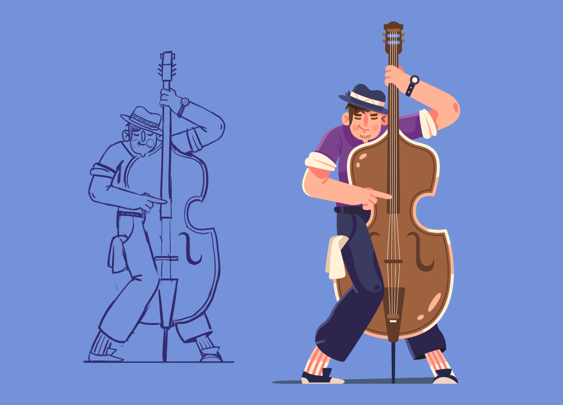 1111x800 Dribbble - Double Bass Sketch