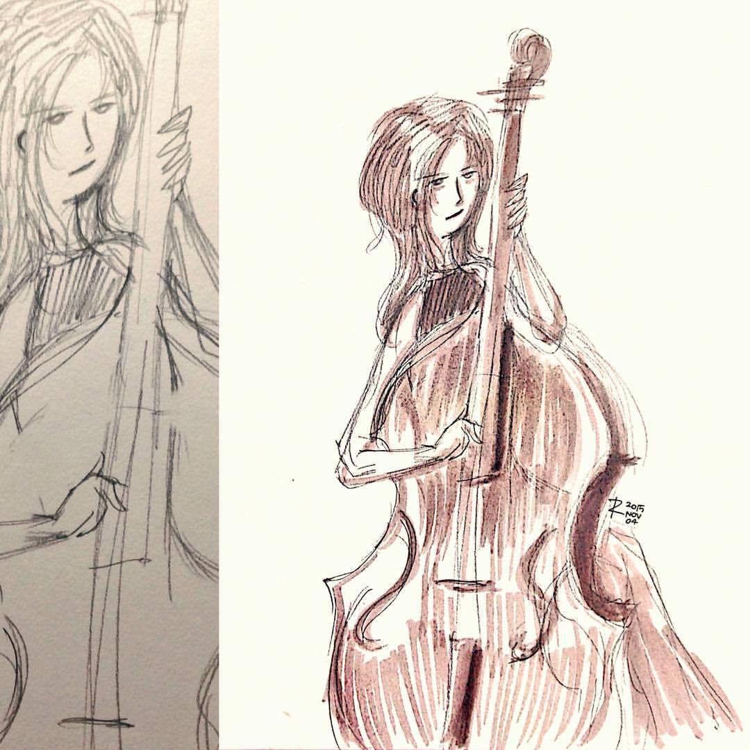 1080x1080 Alongtherailway Lady Double Bass - Double Bass Sketch