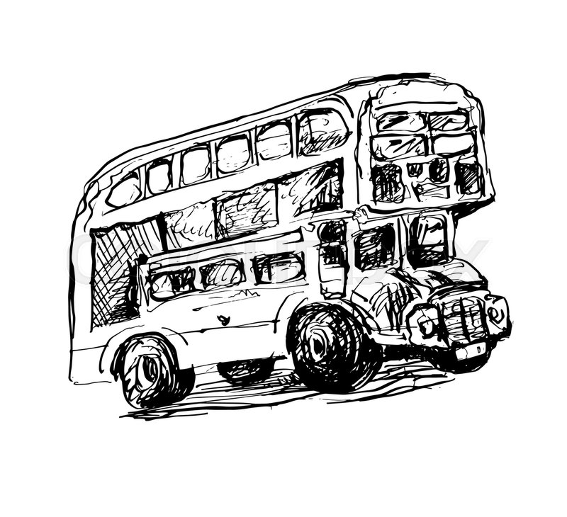 800x730 Doodle Black And White Sketch Drawing Of London Symbol - Double Decker Bus Sketch