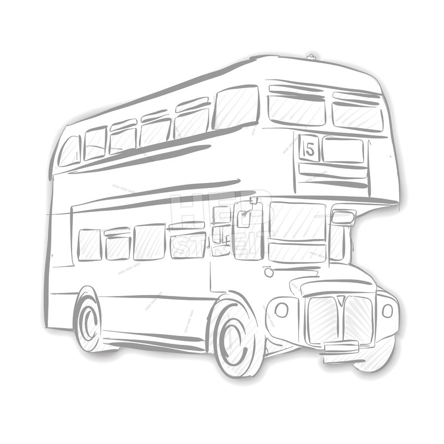900x900 London Bus Black And White Sketch Hebstreits - Double Decker Bus Sketch
