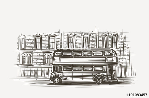 500x328 Old London Bus Double Decker Hand Drawn Illustration. Vector - Double Decker Bus Sketch