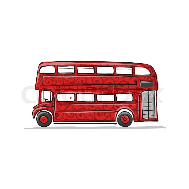 800x800 Red Bus, Sketch For Your Design. Vector Illustration Stock - Double Decker Bus Sketch