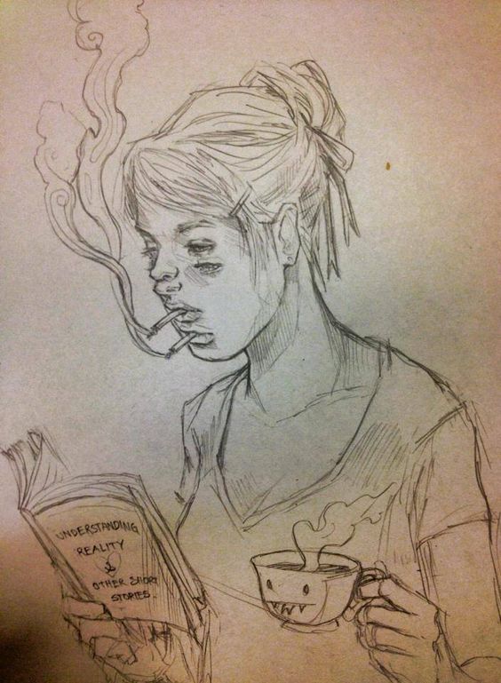 564x769 Chiara B. Girl. Cup. Book.smoking. Double Face. Bunny Girl - Double Face Sketch