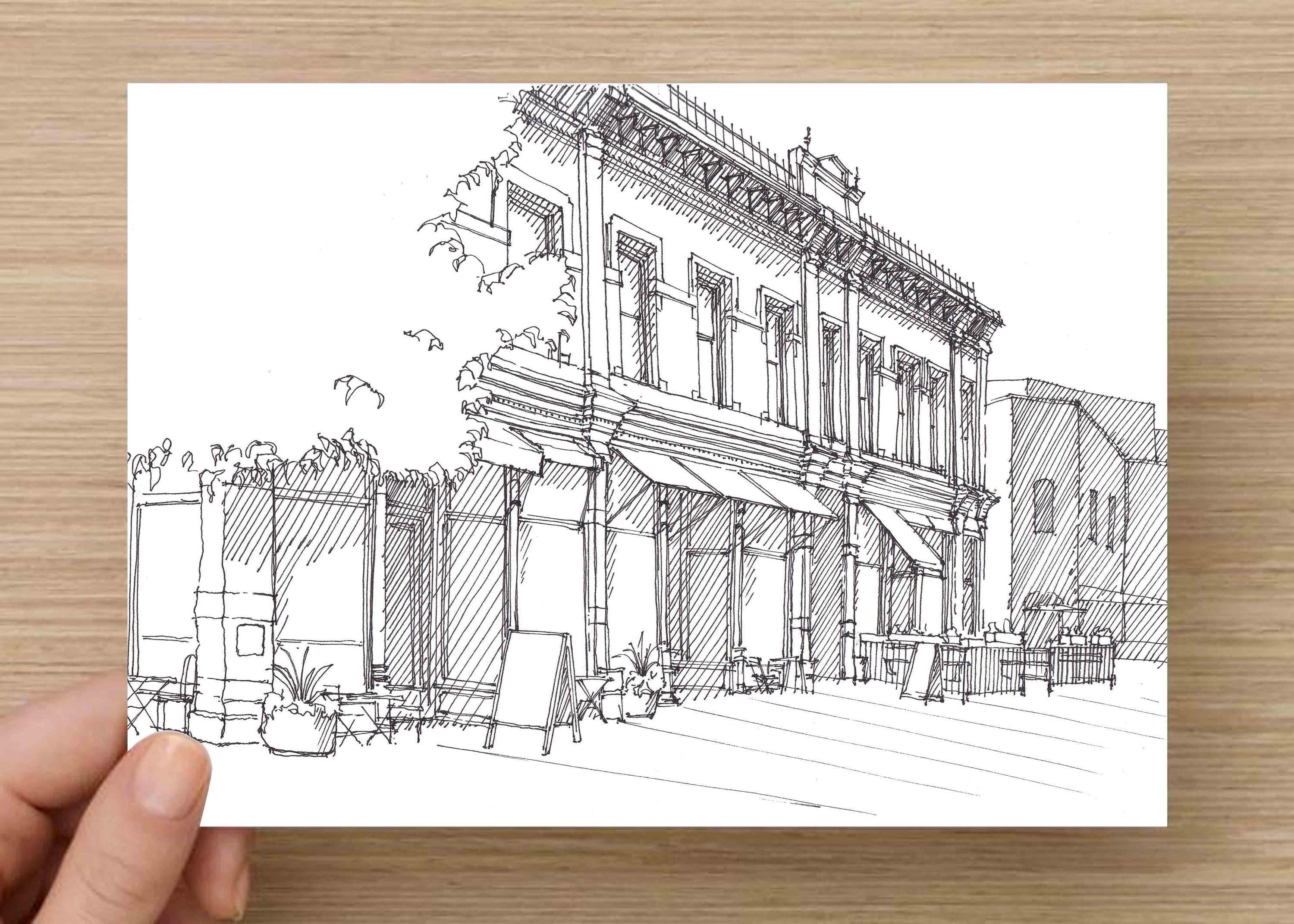 3000x2143 Ink Sketch Of Historic Storefront In Fort Collins, Colorado - Downtown Sketch
