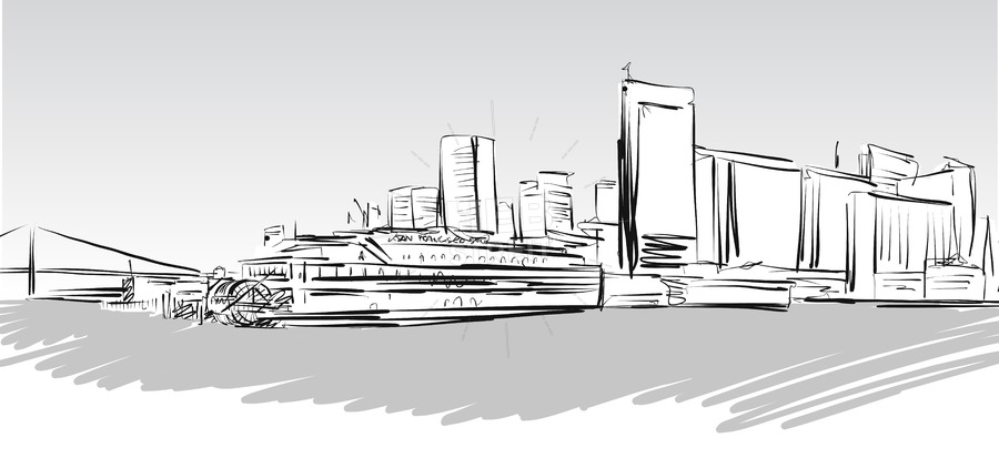900x413 San Francisco Downtown Greyscale Sketch Hebstreits - Downtown Sketch