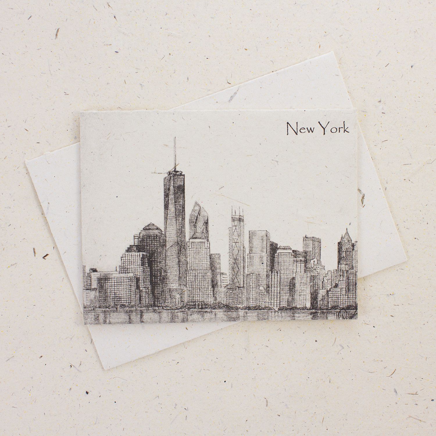 1500x1500 Single Greeting Card Nyc Downtown Sketch Natural White Luna - Downtown Sketch
