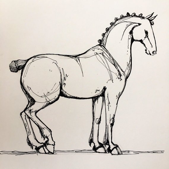 570x570 Draft Horse Pen And Ink Line Drawing Etsy - Draft Horse Sketch