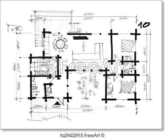 560x470 Free Art Print Of Sketch Of A House Arrangement Plan. Draft Of A - Draft Sketch