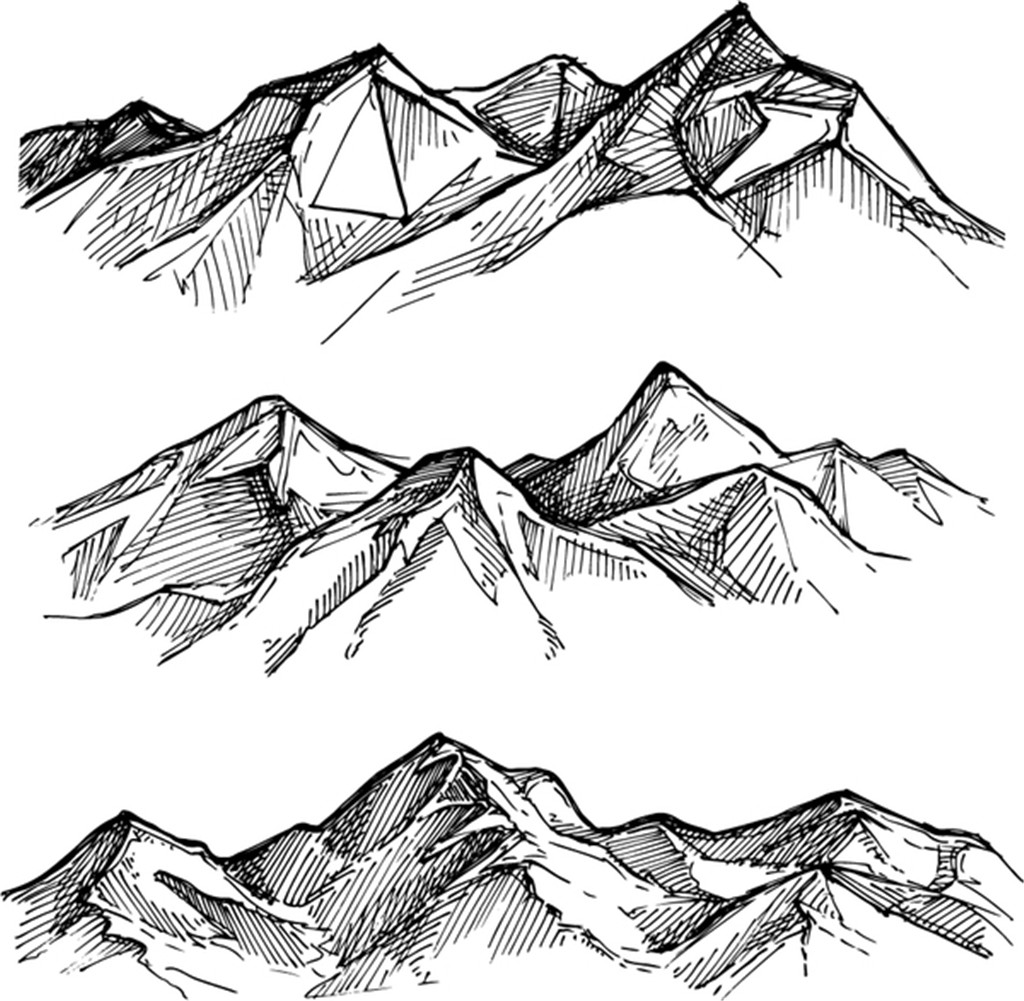 1024x1001 Hand Painted Mountain Line Draft Sketch Vector Download Free - Draft Sketch