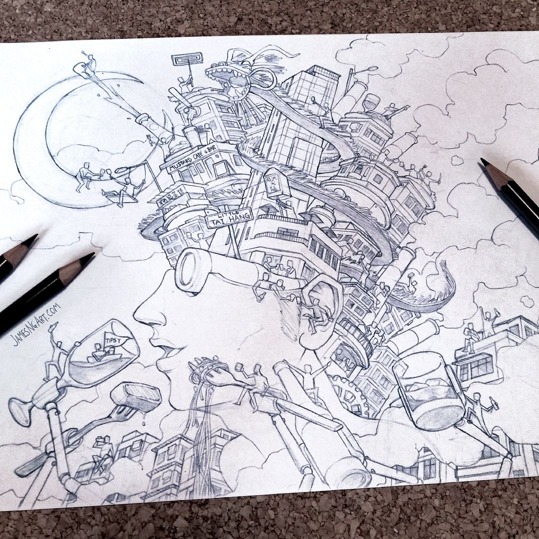 1080x1080 Draft Sketch For A Restaurant Mural - Draft Sketch