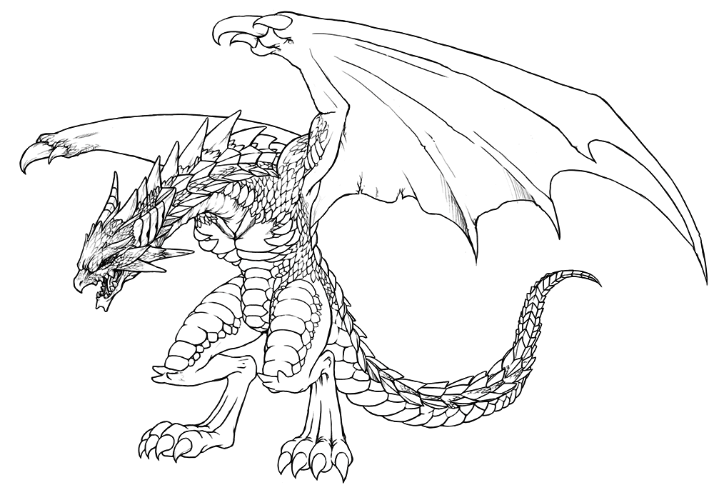 1000x700 Flying Magic Dragon Sketch - Dragon Art Sketch