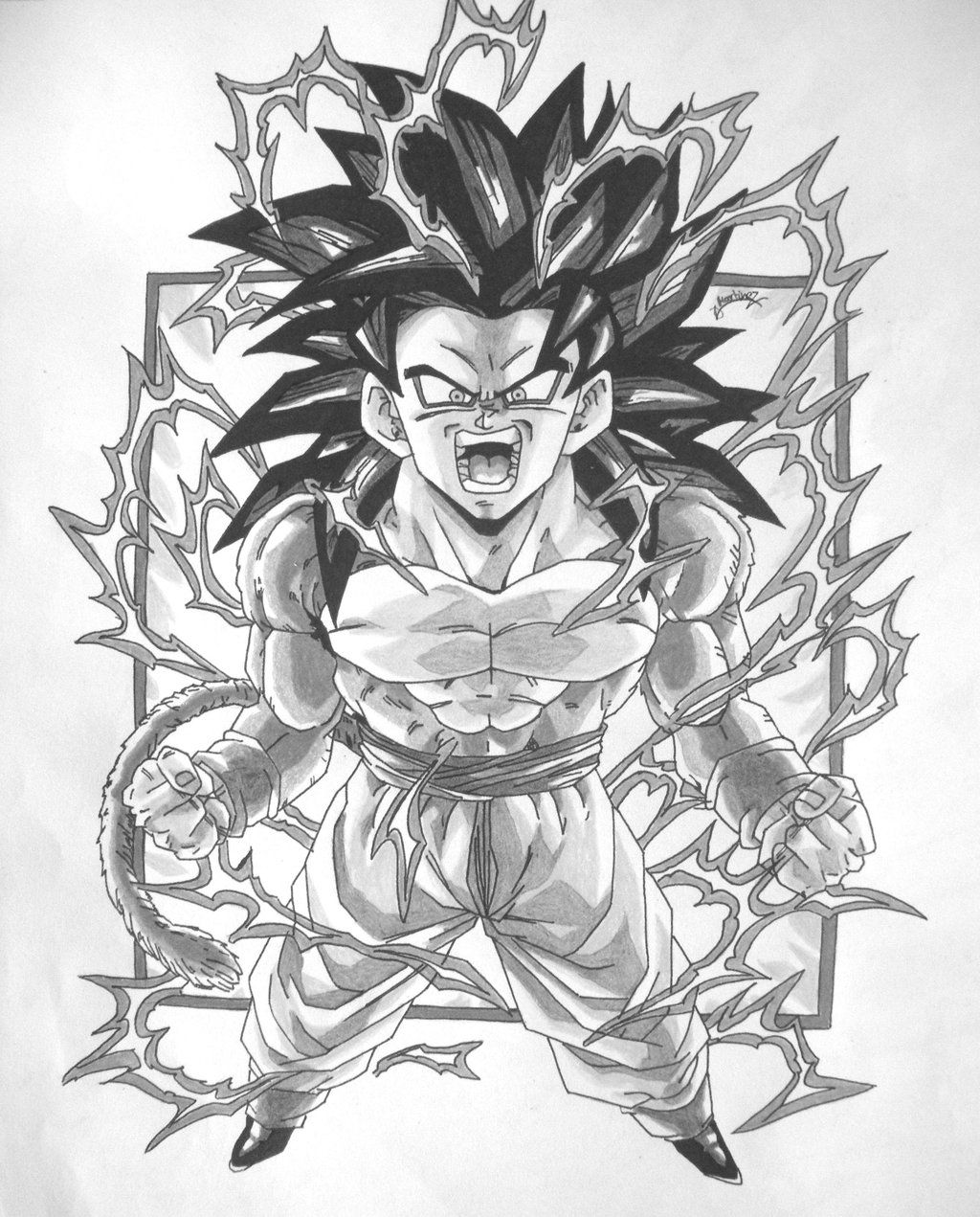 1024x1271 Dbz Gt Character Drawings Dragonball Gt Black And White Goku Ss4 - Dragon Ball Gt Sketches