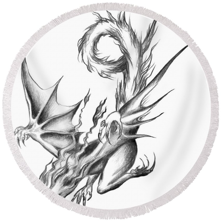 850x850 Dragon. Pencil Drawing Round Beach Towel For Sale By Sofia Metal Queen - Dragon Pencil Sketch