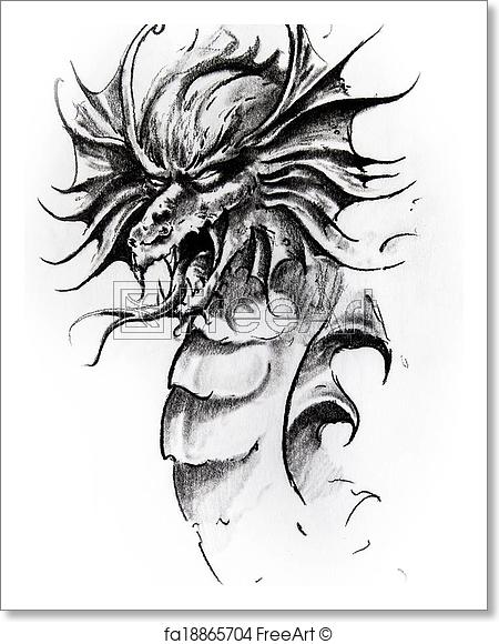 450x580 Free Art Print Of Dragon Head, Sketch Of Tattoo. Handmade Tattoo - Dragon Sketch Tattoo