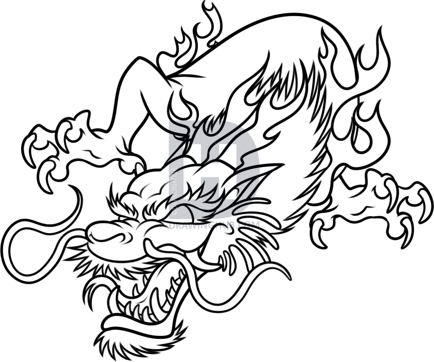 862x720 How To Draw A Chinese Dragon Tattoo, Step By Step, Drawing Guide - Dragon Sketch Tattoo