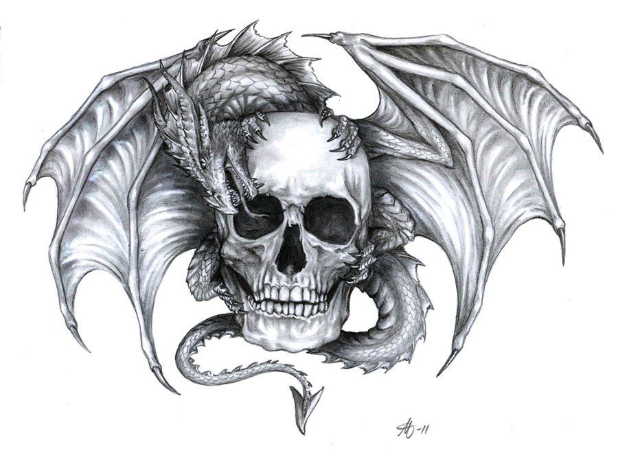 900x660 Tattoo Dragon And Skull - Dragon Skull Sketch