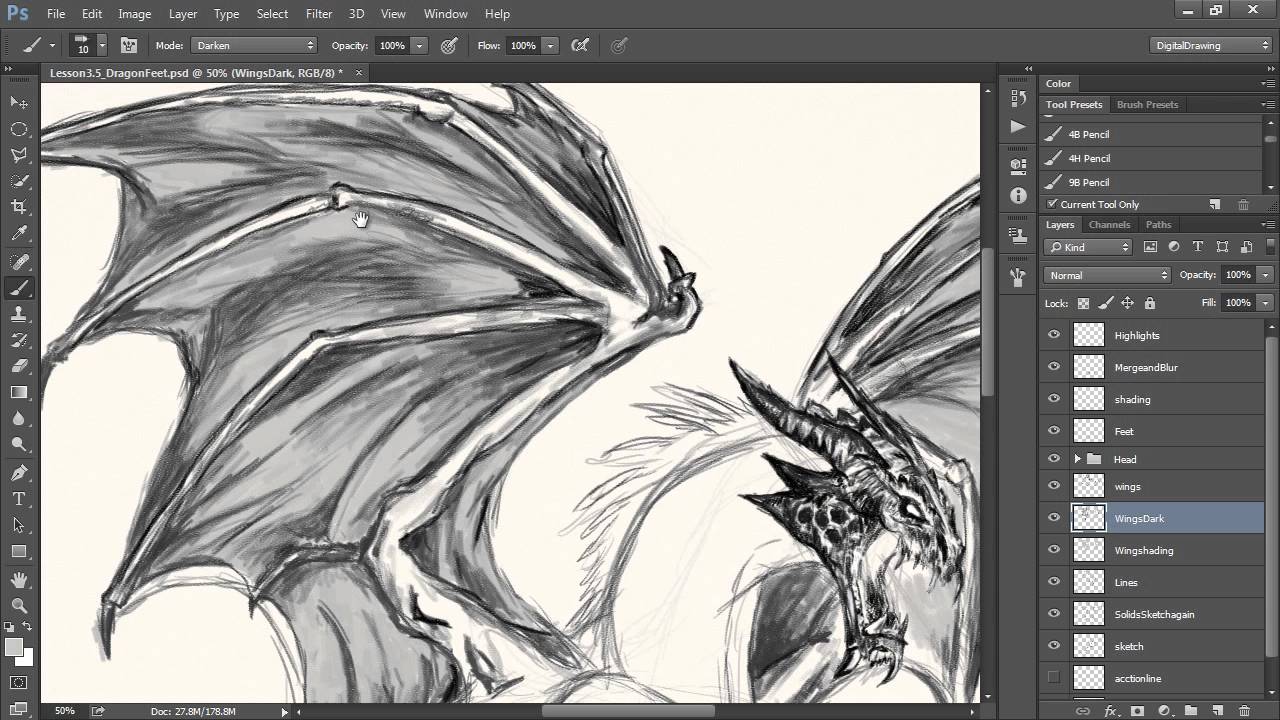 1280x720 Drawing Fantasy Creatures Digitally 3 6 Dragon Wings - Dragon Wings Sketch